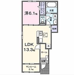 パークアクシス藤岡・B 1LDKの間取図画像