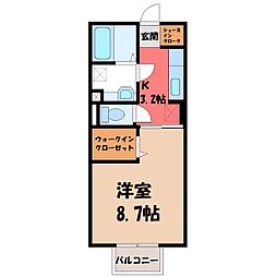 プランドール 1Kの間取図画像