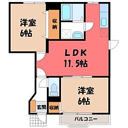 ジョイフルハイムA 2LDKの間取図画像