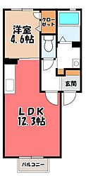 クレシエンテC 1LDKの間取図画像