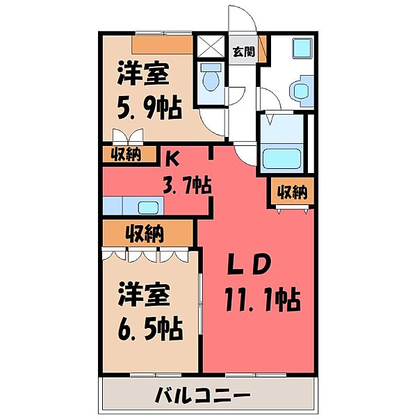 スプリーム K ｜群馬県佐波郡玉村町大字板井(賃貸アパート2LDK・1階・60.00㎡)の写真 その2