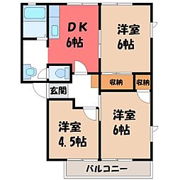 JR両毛線 駒形駅 徒歩34分の賃貸アパート 1階3DKの間取り