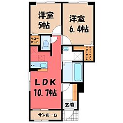 JR両毛線 伊勢崎駅 徒歩19分の賃貸アパート 1階2LDKの間取り
