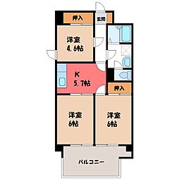 東武伊勢崎線 伊勢崎駅 徒歩9分の賃貸マンション 5階3Kの間取り