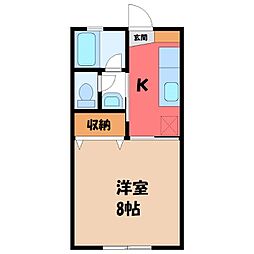 東武伊勢崎線 新伊勢崎駅 徒歩36分の賃貸アパート 2階1Kの間取り