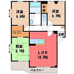 JR両毛線 国定駅 徒歩34分の賃貸マンション 2階3LDKの間取り