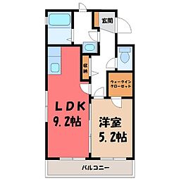 JR両毛線 伊勢崎駅 3.2kmの賃貸マンション 2階1LDKの間取り