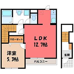 JR東北本線 古河駅 バス10分 女沼下車 徒歩4分の賃貸アパート 2階1LDKの間取り