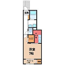 JR両毛線 伊勢崎駅 徒歩25分の賃貸アパート 1階1Kの間取り