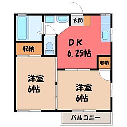 東武伊勢崎線 伊勢崎駅 徒歩12分の賃貸アパート 1階2DKの間取り