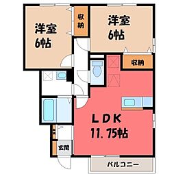 JR東北本線 野木駅 徒歩10分の賃貸アパート 1階2LDKの間取り