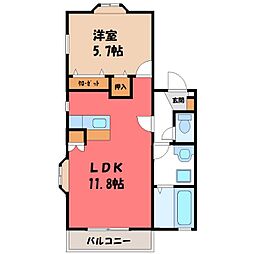 JR両毛線 伊勢崎駅 3.4kmの賃貸アパート 1階1LDKの間取り
