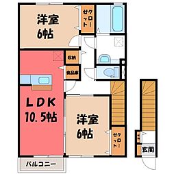 JR両毛線 国定駅 徒歩28分の賃貸アパート 2階2LDKの間取り