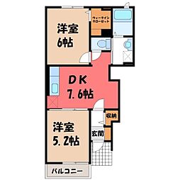 JR東北本線 古河駅 バス38分 境車庫下車 徒歩2分の賃貸アパート 1階2DKの間取り