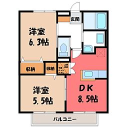 上毛電気鉄道 膳駅 3.9kmの賃貸アパート 2階2DKの間取り
