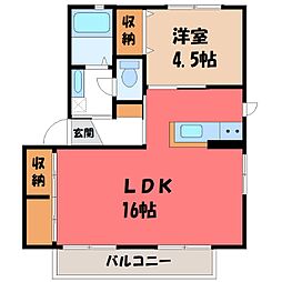 JR両毛線 駒形駅 3.2kmの賃貸アパート 2階1LDKの間取り