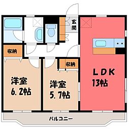 東武伊勢崎線 新伊勢崎駅 徒歩37分の賃貸マンション 2階2LDKの間取り