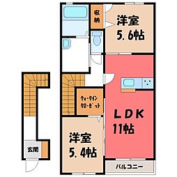 東武伊勢崎線 境町駅 徒歩8分の賃貸アパート 2階2LDKの間取り