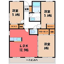 東武伊勢崎線 新伊勢崎駅 徒歩34分の賃貸マンション 2階3LDKの間取り