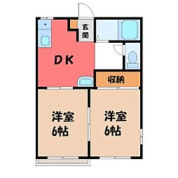JR両毛線 伊勢崎駅 徒歩20分の賃貸アパート 1階2DKの間取り