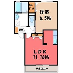 JR両毛線 駒形駅 3.4kmの賃貸アパート 2階1LDKの間取り