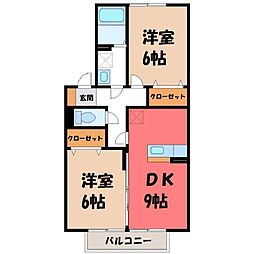 東武伊勢崎線 新伊勢崎駅 徒歩15分の賃貸アパート 2階2DKの間取り