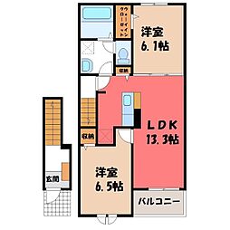 JR八高線 北藤岡駅 6kmの賃貸アパート 2階2LDKの間取り