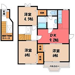 東武伊勢崎線 新伊勢崎駅 徒歩34分の賃貸アパート 2階3DKの間取り