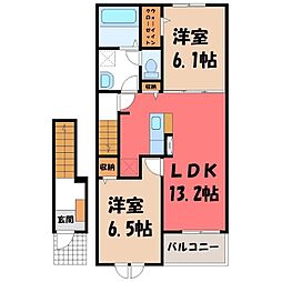 東武伊勢崎線 剛志駅 4kmの賃貸アパート 2階2LDKの間取り