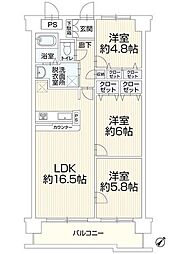 朝日プラザ東札幌3 3LDKの間取図画像