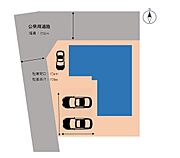 【リフォーム済配置図】南西角地に位置しており、並列駐車可能です。来客用駐車スペースもございます。