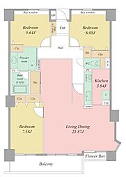 ディアレストいなんば 3LDKの間取図画像