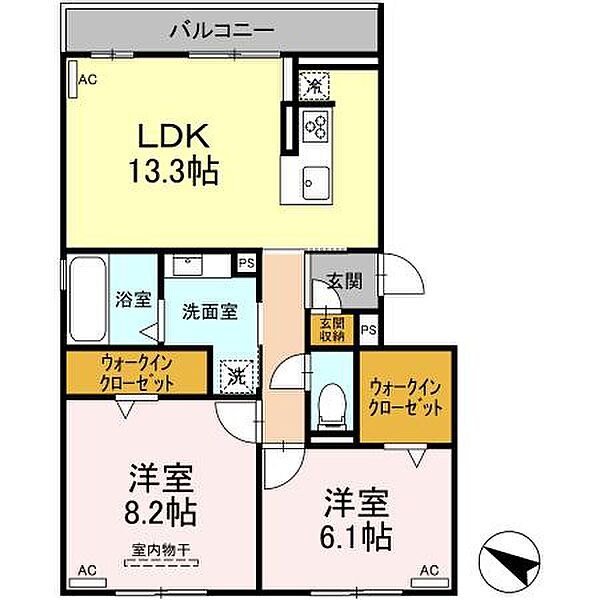 ファミール駅西 302｜愛知県豊橋市花田一番町(賃貸アパート2LDK・3階・66.32㎡)の写真 その2