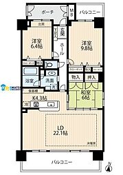 ポレスターブロードシティ上近江 3LDKの間取図画像