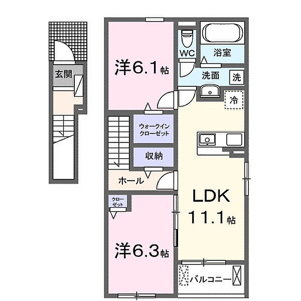 グランドール　Ａ 201｜広島県福山市沼隈町大字草深(賃貸アパート2LDK・2階・58.57㎡)の写真 その2