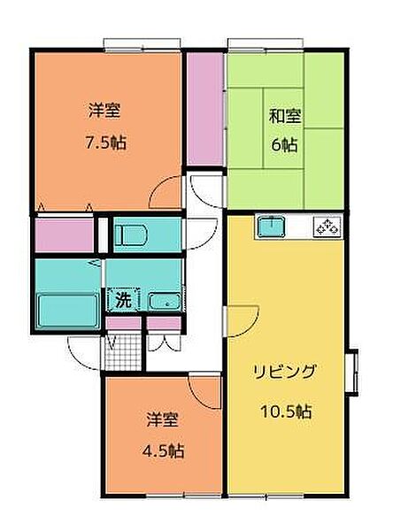 サンビレッジ城東Ａ・Ｂ A102号室｜広島県福山市南蔵王町3丁目(賃貸アパート3LDK・2階・65.35㎡)の写真 その2