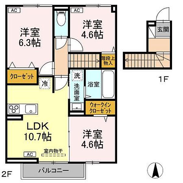 ソレイユ・ミリマ 205｜広島県福山市御幸町大字森脇(賃貸アパート3LDK・2階・63.71㎡)の写真 その2