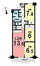 グリーンシティ師勝D棟 3LDKの間取図画像