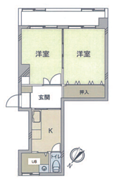 洗足パークマンション 205 2Kの間取り