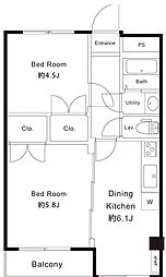 春江マンション 2DKの間取図画像