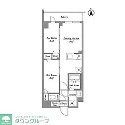 ザ・グラヴィティ新宿 4階2LDKの間取り