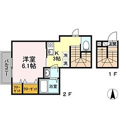 コンフォール 2階1Kの間取り