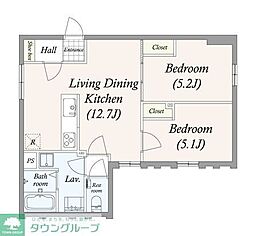 ＧＲＡＮ　ＰＡＳＥＯ三宿II 2階2LDKの間取り