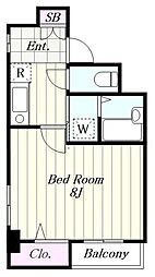 プレール・ドゥーク用賀 6階1Kの間取り