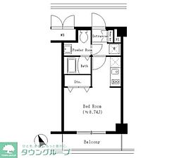 ブリリアント恵比寿 2階ワンルームの間取り