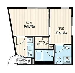 Ｆｕｌｌｅａ若林 2階2Kの間取り