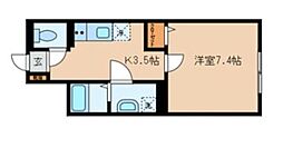 TスクエアB 1Kの間取図画像