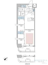 アーバネックス早稲田 3階2LDKの間取り