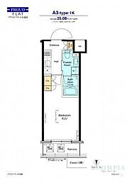 プラウドフラット木場II 3階1Kの間取り