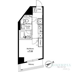 ハーモニーレジデンス早稲田 4階1Kの間取り